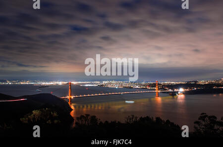 Twilight hour Golden Gate Bridge from Marin Headland San Francisco Stock Photo