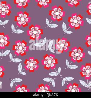 Seamless floral pattern with pretty red flowers   for fabric design, tableware, packaging, posters, and other purposes, vector Stock Vector