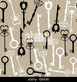 Old keys seamless pattern and seamless pattern in swatch menu. Georgeous vector background and cover Stock Vector