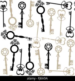 Old keys seamless pattern and seamless pattern in swatch menu. Georgeous background and cover Stock Vector