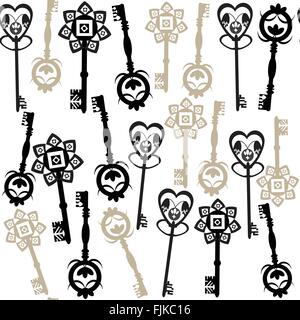 Old keys seamless pattern and seamless pattern in swatch menu. Georgeous background and cover Stock Vector