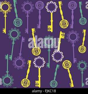 Old keys seamless pattern and seamless pattern in swatch menu. Cute template, cover Stock Vector