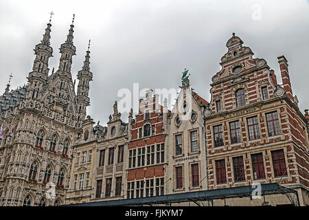 Gothic Town Hall and historic building on the Grote Markt in Leuven, Flemish Brabant, Belgium. Stock Photo