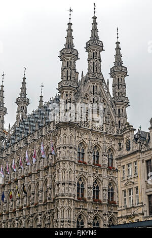 Gothic Town Hall on the Grote Markt in Leuven, Flemish Brabant, Belgium. Stock Photo