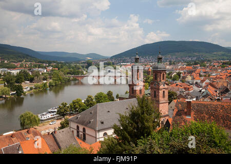 geography / travel, Germany, Bavaria, Miltenberg, city view with Main and St. James parish church, Additional-Rights-Clearance-Info-Not-Available Stock Photo