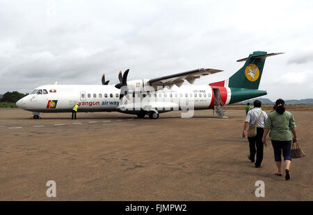 Yangon Airways ATR at Heho Airport, Myanmar Stock Photo