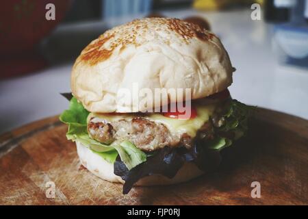 Close-Up Of Burger On Table