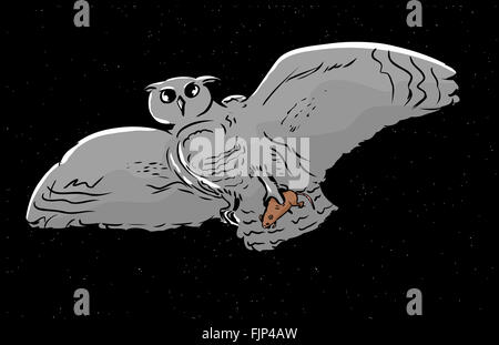 Rat stuck in the talons of owl on the hunt at night with stars in background Stock Photo