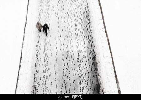 Bridge leading to the Peter and Paul Cathedral and chapel-tomb of Paskevich in city park in Gomel, Belarus. Winter season Stock Photo