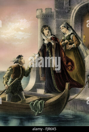Mary Queen of Scots was imprisoned within the Glassin Tower of Loch Leven Castle  in 1567 by Sir William Douglas. She escaped on May 2, 1568 with the help of his youngest son, but only after miscarrying her twin sons and signing abdication papers. Stock Photo