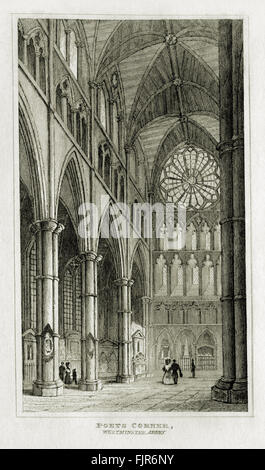 Poets' Corner, Westminster Abbey, London. From 1835 print. Stock Photo