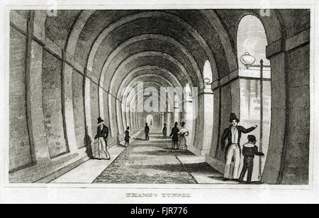 Thames Tunnel, completed in 1843 by Isambard Kingdom Brunel (1806 – 1859) London. From 1835 print depicting the tunnel as it would appear when finished. Running between Rotherhithe and Wapping, it now forms part of the London Overground network. Stock Photo