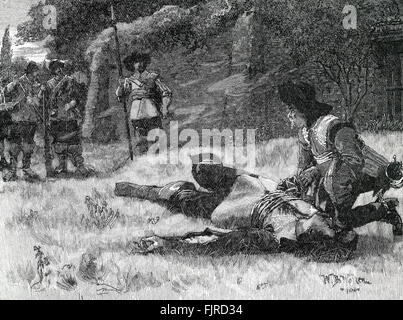 Execution of Sir Charles Lucas (1613 – 1648) and Sir George Lisle  (1610 – 1648), Royalist commanders in the English Civil War (1642–1651), after the Siege of Colchester in 1648 Stock Photo