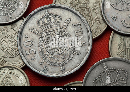 Coins of Spain. Coat of arms of Spain depicted in the Spanish 50 peseta coin (1982). Stock Photo