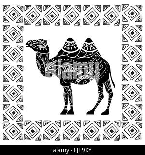 camel silhouette with tribal ornaments isolated Stock Vector