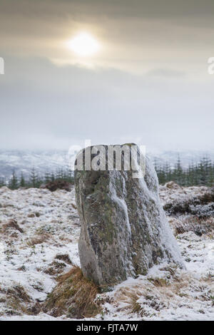 The biggest stone of an Ancient stone circle Na Clachan Aoraidh near Blair Atholl, Perthshire, Scotland. Stock Photo