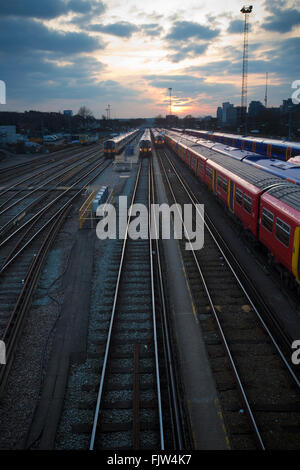 Twilight at Clapham Junction, one of London's busiest interchange stations, south-west London, England, UK Stock Photo