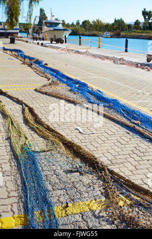 Cullera port fishing nets in Xuquer Jucar river of Valencia Spain Stock Photo