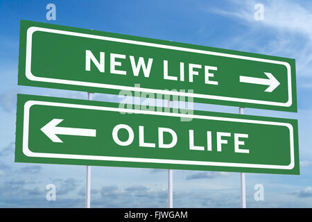new or old life, Lifestyle choices concept on road billboard Stock Photo