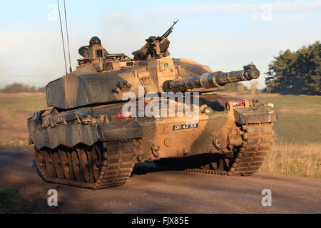 Challenger Main Battle Tank MBT catching the sun on Salisbury Plain Training Area. Stock Photo