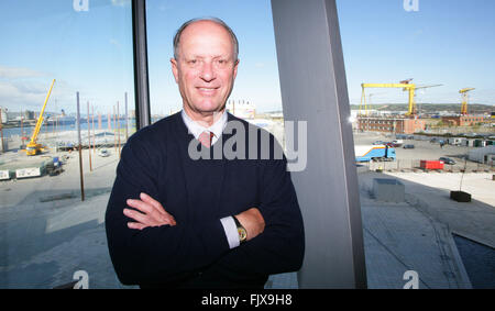 Belfast, UK. 12/04/2012 - Dr. Robert Ballard, the oceanographer who discovered Titanic's wreck in 1985, answers media questions, Stock Photo