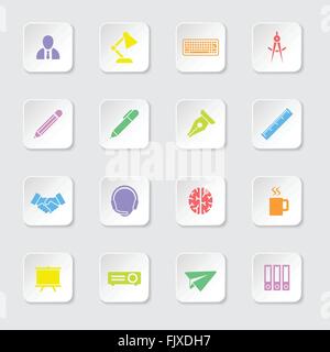 [EPS10] colorful flat icon set 8 on rounded rectangle button for web design, user interface (UI), infographic and mobile apps Stock Vector