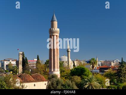 The ancient Fluted Minaret Mosque aka Yivli Minare, Alaaddin, Ulu Cami Camii Grand. Kaleici old town centre of Antalya, Turkey Stock Photo