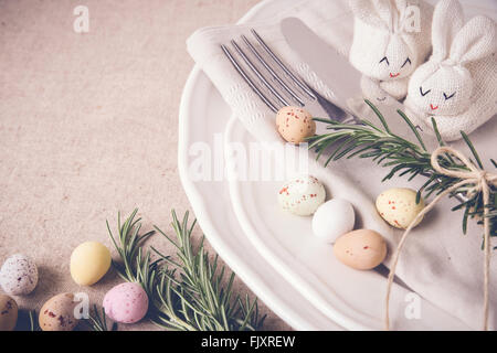 Easter table setting copyspace background, selective focus, Stock Photo