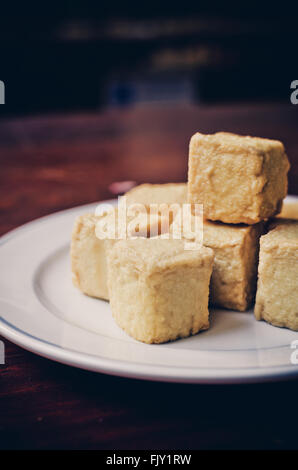 delicious fried Tofu and fish, Vintage color filter Stock Photo