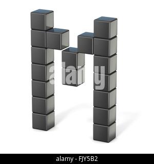 8 bit font. Capital letter M. 3D render illustration isolated on white background Stock Photo