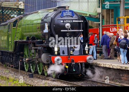 Steam train LNER Peppercorn Class A1 60163 Tornado. Carlisle Railway Station, Carlisle, Cumbria, West Coast Main Line, England. Stock Photo