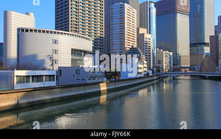 Japan, Osaka, skyline, skyscrapers, Dojimagawa River, Stock Photo