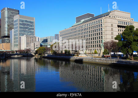 Japan, Osaka, skyline, skyscrapers, Dojimagawa River, City Hall, Stock Photo