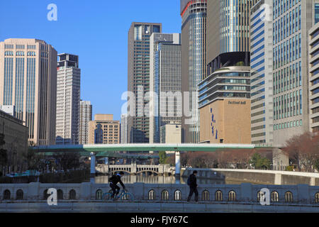 Japan, Osaka, skyline, skyscrapers, Dojimagawa River, Stock Photo