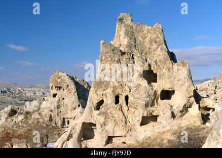 Eroded volcanic tuff early Christian nunnery troglodyte cave dwelling in Goreme Open Air Museum National Park, Cappadocia Turkey Stock Photo