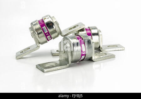 Fuse of electrical protection component on white background. Stock Photo