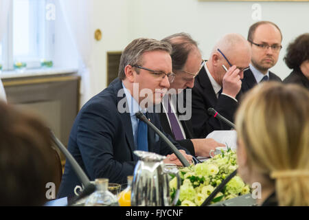 Warsaw, Poland. 04th Mar, 2016. Secretary of State at the Chancellery of the President of Poland, Krzysztof Szczerski during a meeting of the Consultative Committee of Poland and Ukraine in Belweder Palace on 04 March 2016 in Warsaw, Poland. Credit:  MW/Alamy Live News Stock Photo
