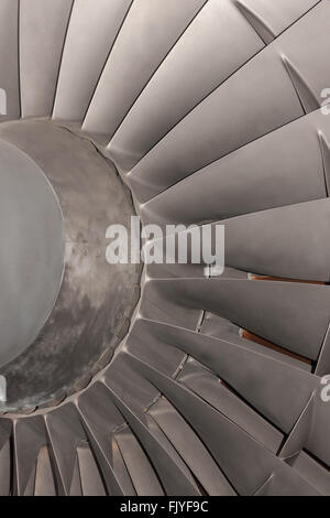 Gas turbine or aircraft jet engine compressor blades close up detail Stock Photo