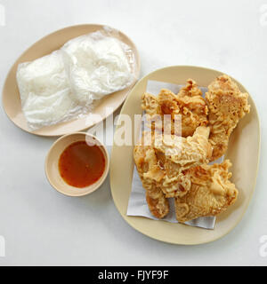 deep fried chicken with dips and sticky rice Stock Photo