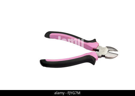 Diagonal cutting pliers with pink design isolated on the white background. All potential trademarks are removed. Stock Photo
