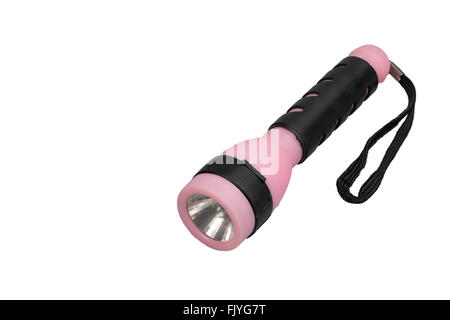 Handheld flashlight with pink design isolated on the white background. All potential trademarks are removed. Stock Photo
