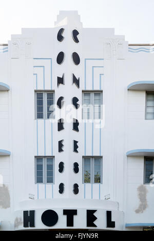 Front facade of art deco hotel  Congress on Ocean Drive in South Beach district of Miami Beach, Florida, USA Stock Photo