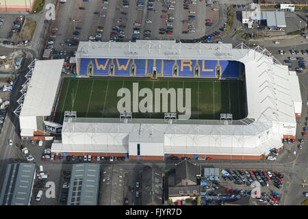 An aerial view of the Halliwell Jones Stadium, home of Warrington Wolves Rugby League FC