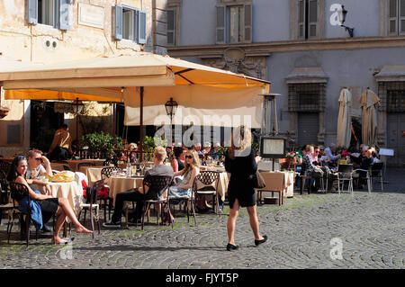 Italy, Lazio, Rome, Trastevere, Piazza di Santa Maria de Trastevere, cafes on the Piazza Stock Photo