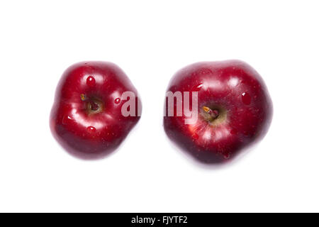 Two red delicious apples, top view isolated on white background Stock Photo