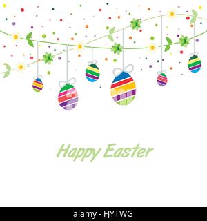 Hanging colored Easter egg greeting card Stock Vector