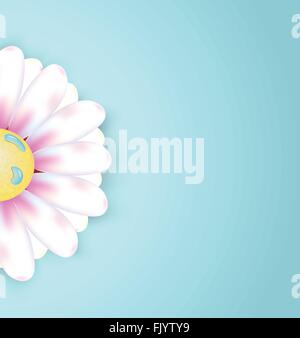 Realistic flower with dew drops on sweet blue background Stock Vector