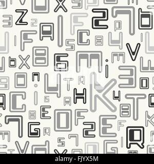 abstract, seamless pattern with gray alphabet letters ornament over white paper. vector, modern style background. fashion, texti Stock Vector