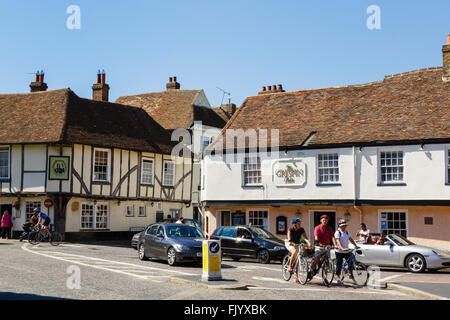 Street scene outside 15th century Admiral Owen pub and 16th century Crispin Inn in historic town of Sandwich Kent England UK Stock Photo