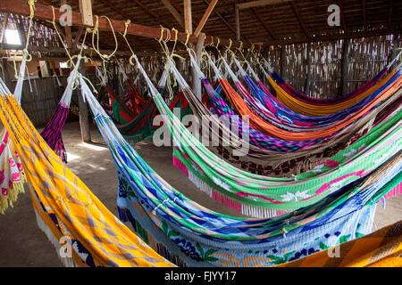 Basic hammocks accommodation for tourist in Punta Gallinos, Colombia Stock Photo